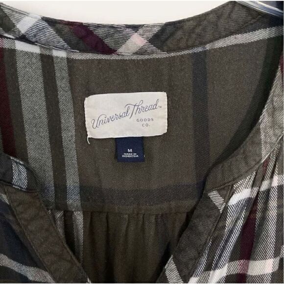 Universal Thread Olive Plaid Flannel High Low Tunic Top Sz M - Picture 8 of 11
